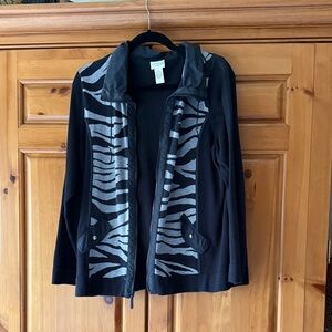 Chico's Zebra Patterned Black and Gray Utility Jacket